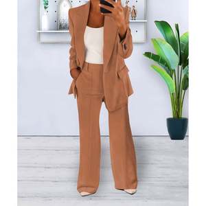 Ensemble <span class=keywords><strong>pantalon</strong></span> et blazer pour <span class=keywords><strong>femme</strong></span> : Tenue de bureau décontractée à manches longues, unie - Product Image 1