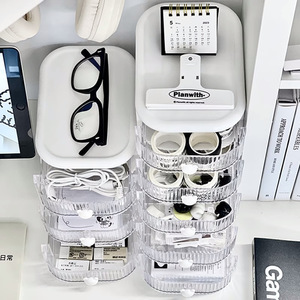 Planwith Desktop Storage <b>Box</b> Transparent Acrylic Organizer Stackable With Lid And Compartments For Office Desk Use - Product Image 1