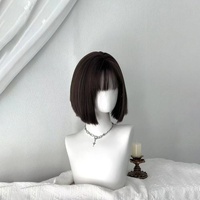 Perruques synthétiques mates de 12,6 pouces, style Lolita japonais, coupe bob courte pour femme, avec frange aérienne, effet mouillé, couvrant entièrement la tête