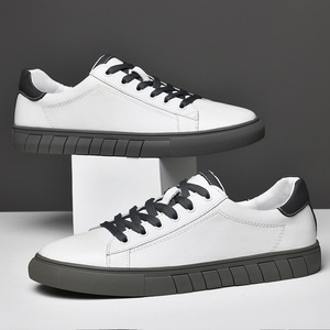 รองเท้าผ้าใบหนังวัวแท้สำหรับผู้ชาย, รองเท้าผ้าใบสีขาวสำหรับผู้ชายไซส์ใหญ่สำหรับการค้าต่างประเทศ, รองเท้ากีฬาลำลองแบบผูกเชือกสำหรับกิจกรรมกลางแจ้ง - Product Image 5