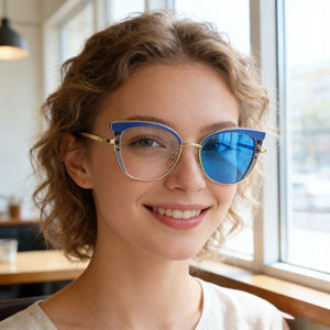 Nuevas monturas ópticas Cat Eye para mujer, anti luz azul, montura completa, lentes de PC con protección UV400. - Product Image 3