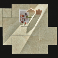 Carreaux de sol en porcelaine de pierre beige lime, différentes tailles, mélange de carreaux de céramique croisés avec surface mate pour pièce