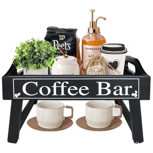 ที่จัดเก็บอุปกรณ์กาแฟไม้เนื้อแข็งพร้อมตะขอและถาดสำหรับจัดเก็บและเสิร์ฟในครัว - Product Image 5