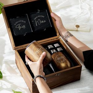 Set Regalo Whisky Personalizzato con Scatola in Legno Incisa, Cubetti di Ghiaccio in Acciaio, Bicchiere, Sottobicchiere in Ardesia, Kit da Bar, Regalo <span class=keywords><strong>per</strong></span> Uomo - Product Image 4