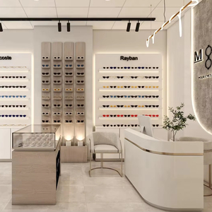 ร้านแว่นตาแบบกำหนดเองได้ |   อุปกรณ์ตกแต่งร้านแว่นตาสมัยใหม่และชั้นวางแว่นกันแดดไม้ติดผนัง - Product Image 1