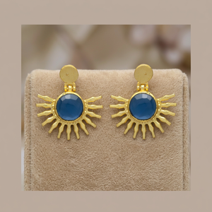 Nouvel Arrivage Boucles d'oreilles clous en laiton plaqué or faites à la main avec pierres précieuses, style ethnique, cadeau de fête - Product Image 2