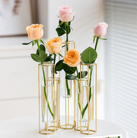 Vente flash - Vase de table en verre transparent de style nordique hydroponique avec cadre en métal plaqué or, design Art Déco, décoration intérieure moderne