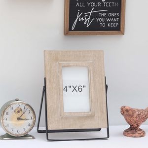 4x6" Rustic White Wood Picture <b>Frame</b> with Metal Stand, High Definition Glass <b>Photo</b> <b>Frame</b> Home Decor - Product Image 6