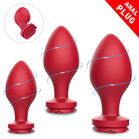 S-HANDE Drop Shipping Silicone Rose Sex Toys Rose Black Anal Massager Butt Plug Anal Plug Set