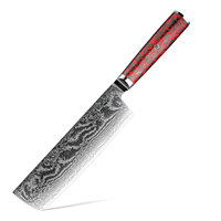 Couteau Nakiri japonais de haute qualité de 6.8 pouces 67 couches de couteaux tranchants Nakiri en acier damas avec poignée en résine rouge et fibre de carbone