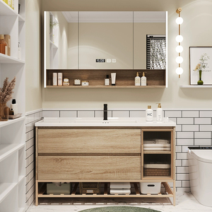 Wholesale Custom High-quality Simple European-style Luxury Wooden <b>Floating</b> Bathroom Vanity with Sink and Mirror - Product Image 6