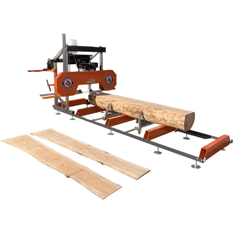 Mesin pemotong gergaji kayu portabel, trailer bandsaw gergaji dengan derek dan ramp