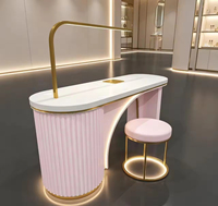 Bureau de manucure de luxe blanc avec lumière LED et aspirateur de poussière, mobilier de salon de beauté, bureau de manucure professionnel pour salon de beauté