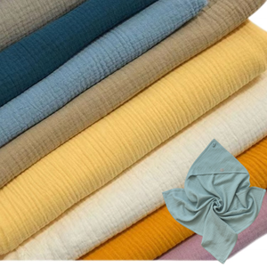 Tissu en mousseline <span class=keywords><strong>de</strong></span> <span class=keywords><strong>coton</strong></span> biologique 100% directement <span class=keywords><strong>de</strong></span> l'usine, tissu <span class=keywords><strong>double</strong></span> <span class=keywords><strong>gaze</strong></span> froissé, motif uni, garçons et filles, costumes tissés, peigné - Product Image 5