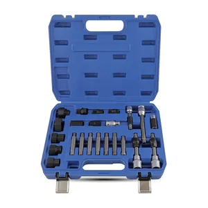 24pc Alternator Generator Pulley Removal Tool Kit Set Includes 1/4, 3/8 and 1/2 Bit Sockets and Driver Bits