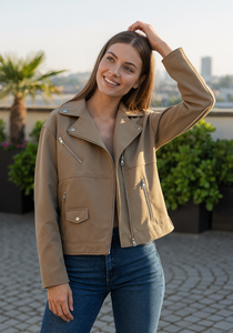 เสื้อแจ็คเก็ตสั้นแบบลำลองแฟชั่นใหม่สำหรับผู้หญิง ฤดูใบไม้ร่วง 2025 ปกเสื้อแบบปกเชิ้ต ซิป แนวเรโทร แขนยาว สไตล์เก๋ไก๋ - Product Image 5