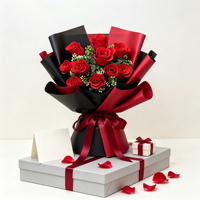 Bouquet de roses rouges artificielles au toucher réel, fleurs artificielles pour la décoration de table, décoration de mariage et arrangements floraux pour la maison, cadeau pour la Saint-Valentin