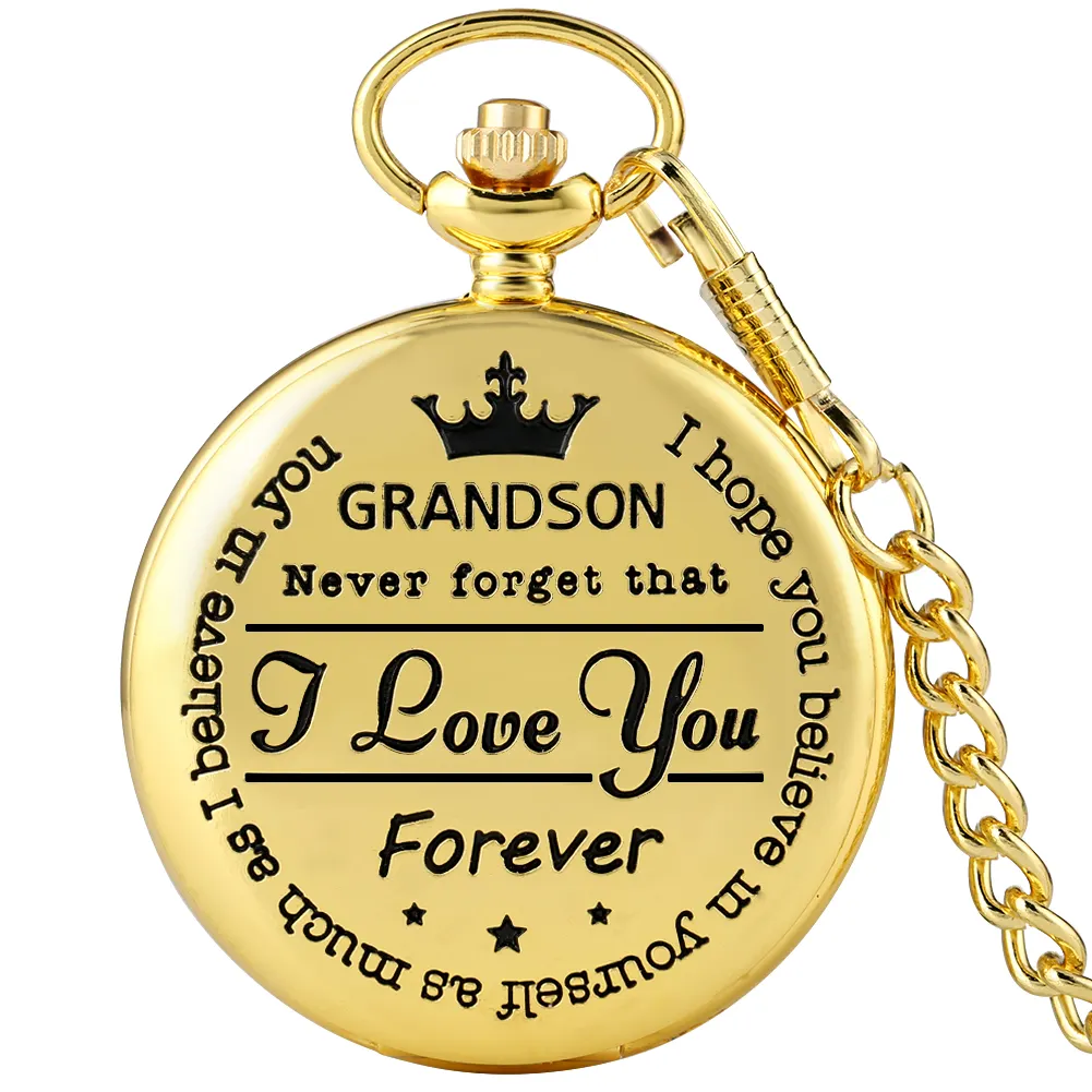 Wholesale Gold Silver Black Bronze Engraved To My Grandson Pocket Watch
