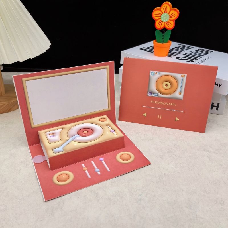 Phonograph recording greeting card-red-30s recording