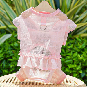 T-shirt d'été en dentelle et maille pour animaux de compagnie, protection solaire, manches volantes, gilet pour chien et chat - Product Image 5