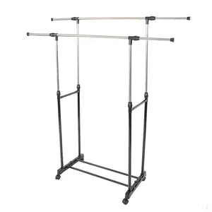 Bom Fornecedor heavy duty Ajustável Double Rod Roupa Secagem Rolling Garment Rack