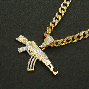 Colgante de pistola de diamantes de imitación para hombre, joyería de Hip Hop de 18K, collar con colgante de oro AK47 - Product Image 5