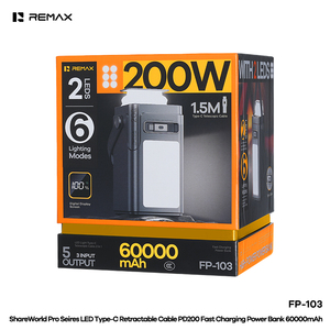 PD200 Fast Charging Power Bank 60000mAh <b>Type</b>-<b>C</b> Retractable <b>Cable</b> High Capacity Portable Banks Dual LED Lights FP-103 FP-103 FP-1 - Product Image 4