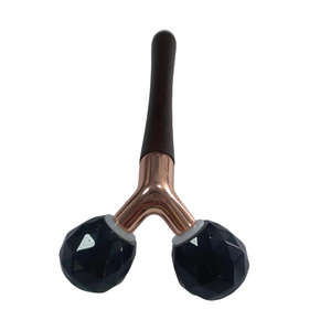 Masseur facial 3D en obsidienne noire naturelle, rouleau facetté - Product Image 1