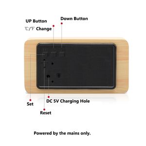 LED <b>Digital</b> Alarm Clock with Indoor Temperature and Humidity <b>Digital</b> Wood Table Clock Wooden Desk Alarm Clock Despertador Reloj - Product Image 5