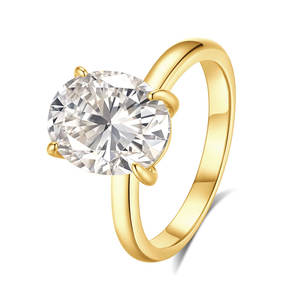 Ювелирные изделия из серебра 925 пробы с позолотой, кольцо с овальным муассанитом 5 карат VVS GRA в оправе «четыре лапки», роскошное обручальное кольцо для женщин - Product Image 4