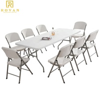 Table d'extérieur pliante moins chère avec pieds pliants en métal, table pliante de 8 pieds