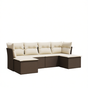 Conjunto de Sofá de Jardín de Ratán Marrón con Cojines Color Crema, Muebles de Exterior de Diseño Contemporáneo, Resistentes al Agua y a los Rayos UV, Ratán PE - Product Image 1