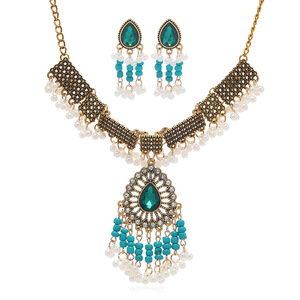 Custom Crystal <span class=keywords><strong>Avenue</strong></span> Mujeres Bohemian Turquesa Borlas Declaración Gargantilla Collar de Perlas Chapado en Oro Conjuntos de Joyas PARA LA Boda - Product Image 1