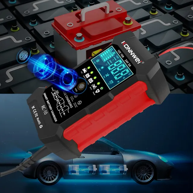 RC-10 3-in-1 Smart 7-Stage Car Battery Charger with Pulse Repair Function 12V/10A Universal Fit 1 Year Warranty