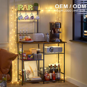 Support de <span class=keywords><strong>boulanger</strong></span> pour support de cuisine pour micro-ondes avec étagères et crochets réglables, étagères de cuisine pour épices, casseroles, brun rustique - Product Image 5