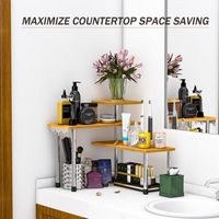 Étagère d'angle organisateur de comptoir de cuisine-Étagères de comptoir de salle de bain à 3 niveaux Étagères de comptoir en bambou avec crochets