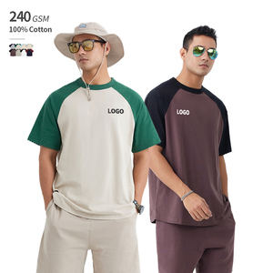 T-shirt col rond 240 GSM 100% Coton avec ourlet incurvé et couture dorsale, couleur secondaire Raglan, impression personnalisée OEM, pour hommes, vente en gros, meilleure qualité - Product Image 1
