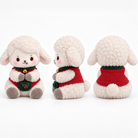 Peluche personnalisée sur commande : Agneau de Noël en peluche avec col à clochette en fourrure bouclée et service de conception de pochette tricotée