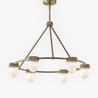 Design Moderne Espagne Laiton Albâtre Forme Ronde Suspension Naturelle Éclairage Maison Hôtel Salon 6 Lumières Lustre Marbre