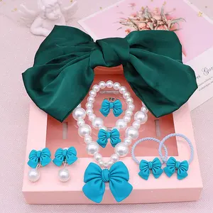 Hair And Clip Set Fashion Children's Necklace Set Large Bow Hair Clip Top Clip Hair Clip Japanese Girls Jewelry Set