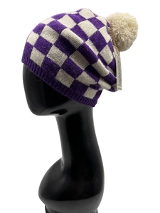 Hot Sale Jacquard Pattern Checkered Beret Woven Label Printing Beanie <b>Hats</b> <b>for</b> Skiing <b>POM</b> <b>POM</b> Knitting Method - Product Image 2