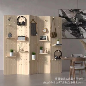 Wooden pegboard <b>folding</b> vertical <b>screen</b> partition living room <b>folding</b> movable <b>screen</b> half wall office home bedroom - Product Image 4