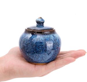 Urna Cineraria Piccola in Ceramica Smaltata Blu per Ceneri Umane o di Animali Domestici, Scatola Commemorativa Elegante per la Casa, Regalo di Condoglianze con Logo Personalizzato Inciso - Product Image 1