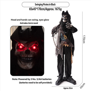 Ornement Animé <span class=keywords><strong>Capitaine</strong></span> Pirate Debout Yeux Lumineux Décoration Électrique à Induction Oscillante pour Fête d'Halloween Accessoire Animatronique - Product Image 4