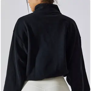 Hot Selling Sexy Fashion Crop Top Zip Up Hoodie Custom Logo Cotton Yoga Sport Jacket Wholesale
