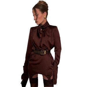 Blusa de Cuello Alto Sexy de Alta Gama para <span class=keywords><strong>Mujer</strong></span>, Diseño Nuevo con <span class=keywords><strong>Cinturón</strong></span> en la Cintura, Ajustada al Cuerpo - Product Image 5