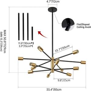 Candelabro Moderno Dorado y Negro de 12 Luces con Altura Ajustable sin Bombillas Lámpara Colgante de Fábrica al por Mayor para Sala y Comedor - Product Image 3