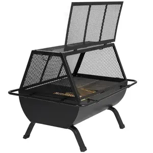 Aoutdoor açık ahşap yanan barbekü izgara kafes şekli ateş çukuru Square kare kamp firepit brazier Pivot kıvılcım ekran ile