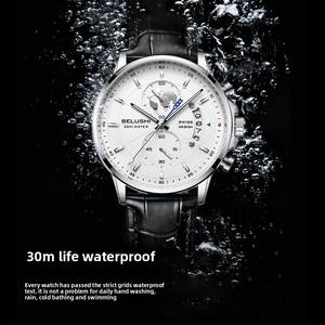 Montre <span class=keywords><strong>Chronographe</strong></span> Quartz Homme Belushi de Haute Qualité 576, Étanche, Boîtier en Alliage et Cuir, Cadran Vintage à Aiguilles, 42mm, Lumineuse - Product Image 3