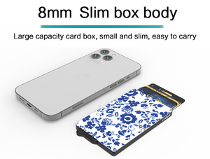 Porte-cartes de crédit fin en aluminium, motif floral bleu, 4 pouces, sans fermeture, avec blocage RFID - Product Image 2